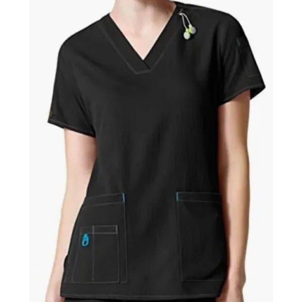 Carhartt Force Womens V Neck Scrub Top Size Large Black Flex Media Medical Nurse